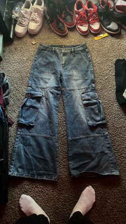 Wide Leg Cargo Denim Jeans