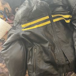 XL Hwk black and Yellow Striped Armored Leather Riding Jacket