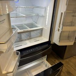 LG black stainless steel 4 door French door fridge with extra door in door warranty included