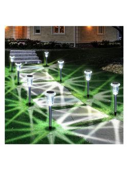Eyrosa Solar Path Lights 10 Pack Outdoor Stainless Steel T-Shaped Cool White D55