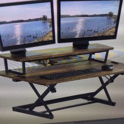 MINI COUNTER STANDING DESK RISER… Desk Converter - 32 Inch Adjustable Up Desk Workstation, MDF Wood, Ergonomic Desk Keyboard Tray, Deskto