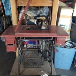 Singer Sewing Machine, Complete With Table