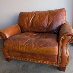 Leather Chair And Heavy Oak Coffee Table