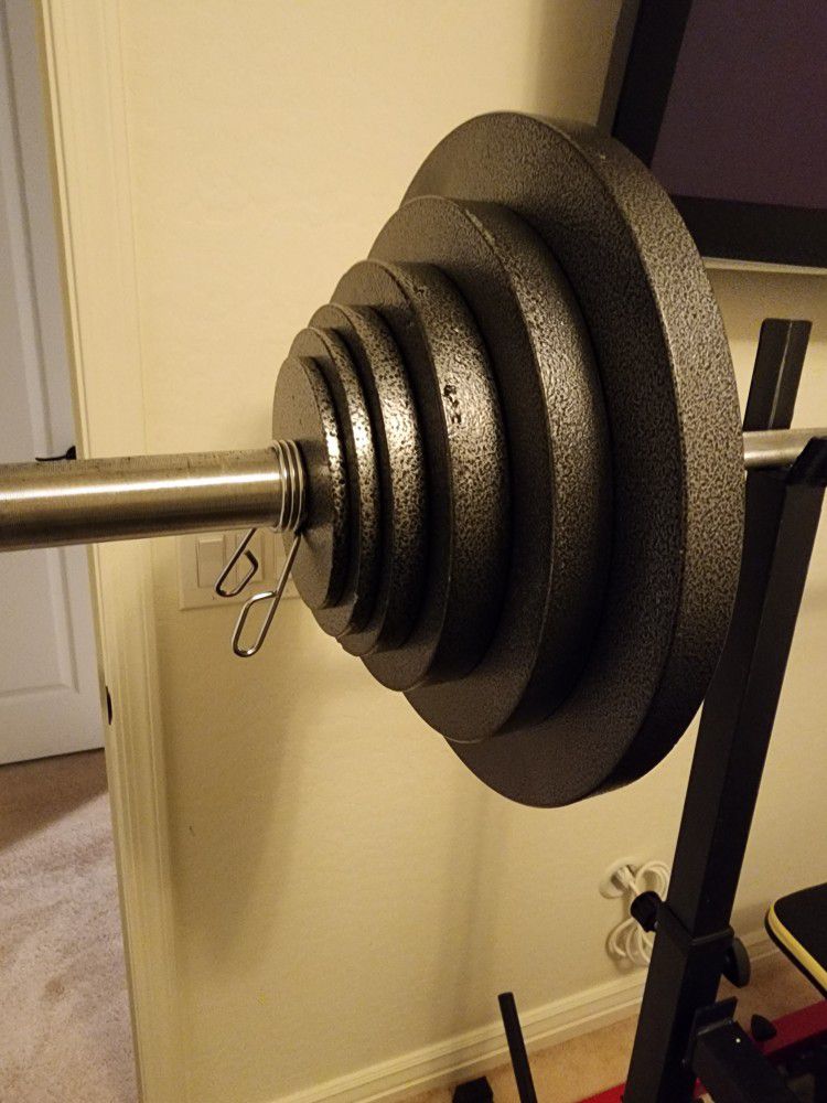 Olympic Barbell And Weights (245lbs + bar)