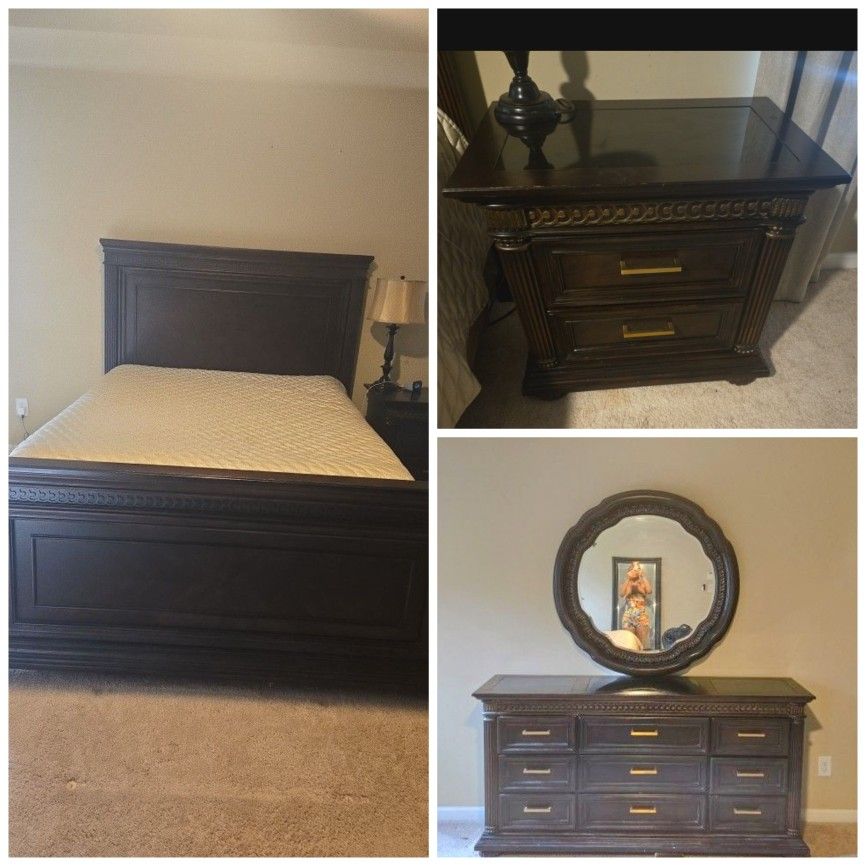 Bedroom Set With One Night Stand Dresser Mirror And Headboard And Footboard