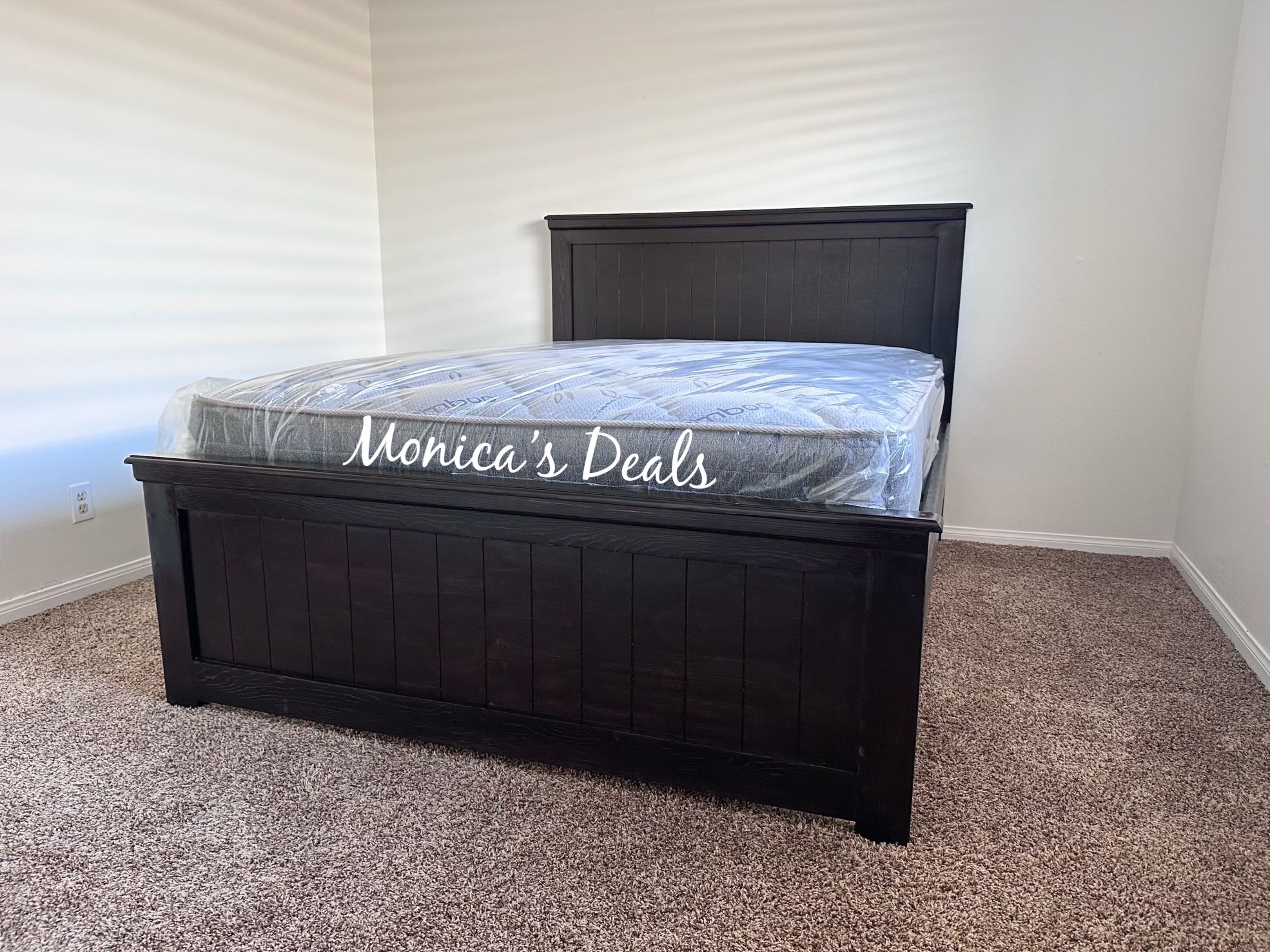 Queen Solid Wood Bed With Mattress $540