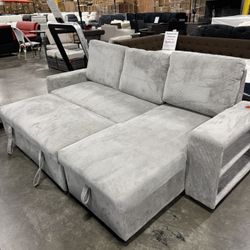 Grey Living Room Couch With Storage And Pull Out Bed