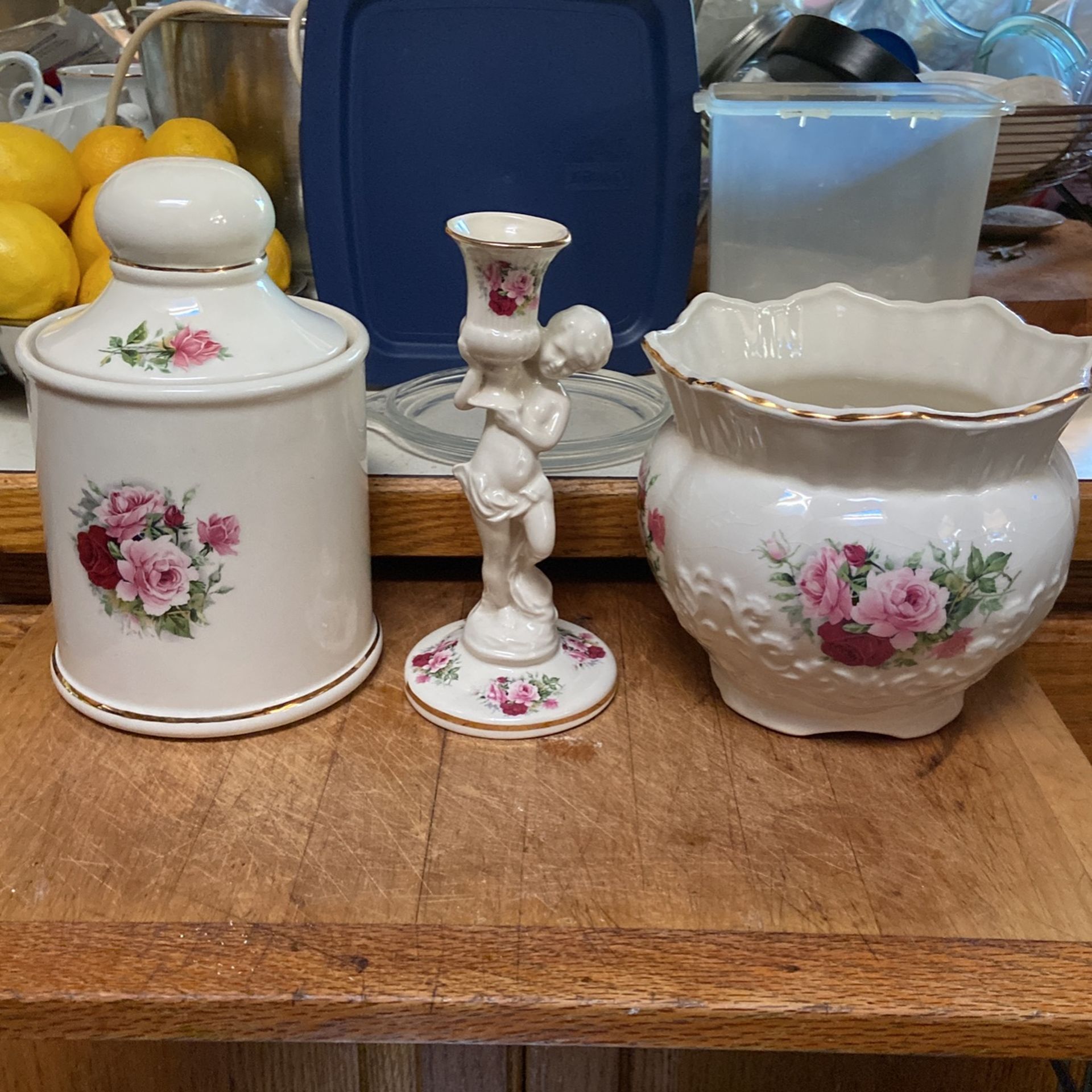 Vintage,Canister, Vase & Matching Candle Stick, Maryleigh Pottery