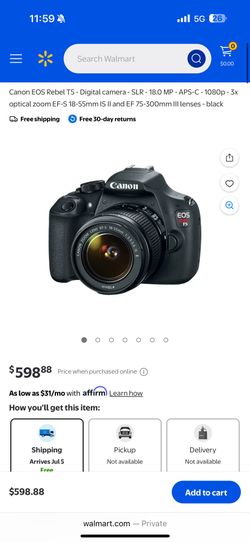 Canon EOS Rebel T5 Digital SLR Camera w/ EFS 18-55mm Image Stabilizer