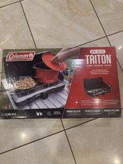 Coleman Triton Two-Burner Stove with Lodge Reversible Griddle/Grill