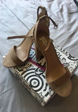 Taupe Open Toe Block Heels