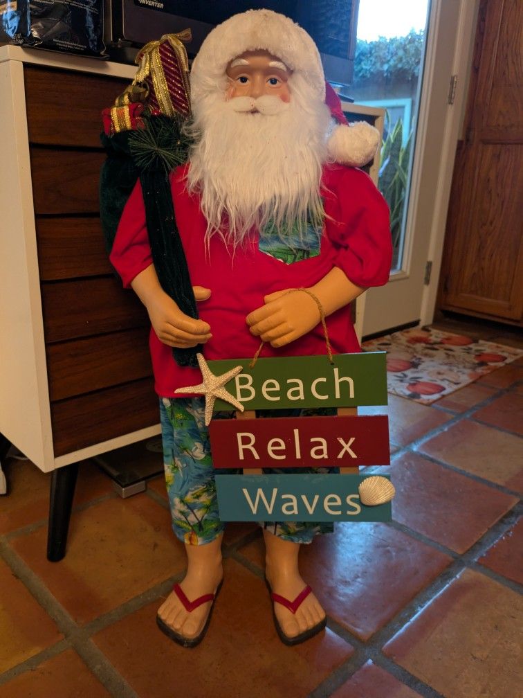 Surfing, Beach Boy Santa Claus Figure Christmas Decor Tiki Bar Figure