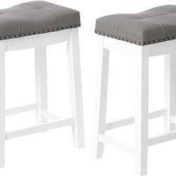 Angel Line Cambridge bar stools, 24" Set of 2, White with Gray Cushion
