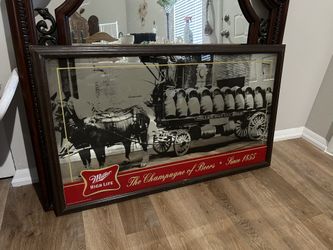 VINTAGE MILLER HIGH LIFE LARGE 46” w X 27 1/4” h BAR BEER MIRROR THE CHAMPAGNE OF BEERS 