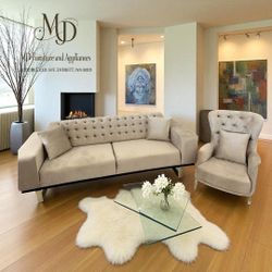 Sandstone Luxe Collection Three Seat and Armchair Living Room Set, Soft textures and desert-inspired elegance, Velvet Chesterfield Convertible Futon