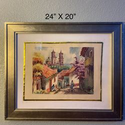 Serene Mexican Village Scene Watercolor Painting