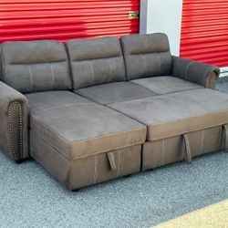 BRAND NEW PULL OUT BED SECTIONAL COUCH WITH STORAGE - BROWN - DELIVERY AVAILABLE 🚚