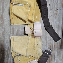 Carpenters Leather Work Belt with Pouches