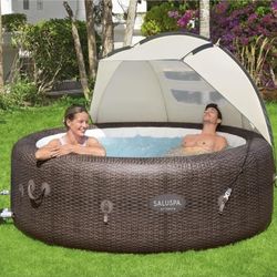 Bestway SaluSpa Windproof UV Protection Sun Shade Canopy Attachment Accessory with Mesh Windows for Round Inflatable Hot Tub Spas (Canopy Only)