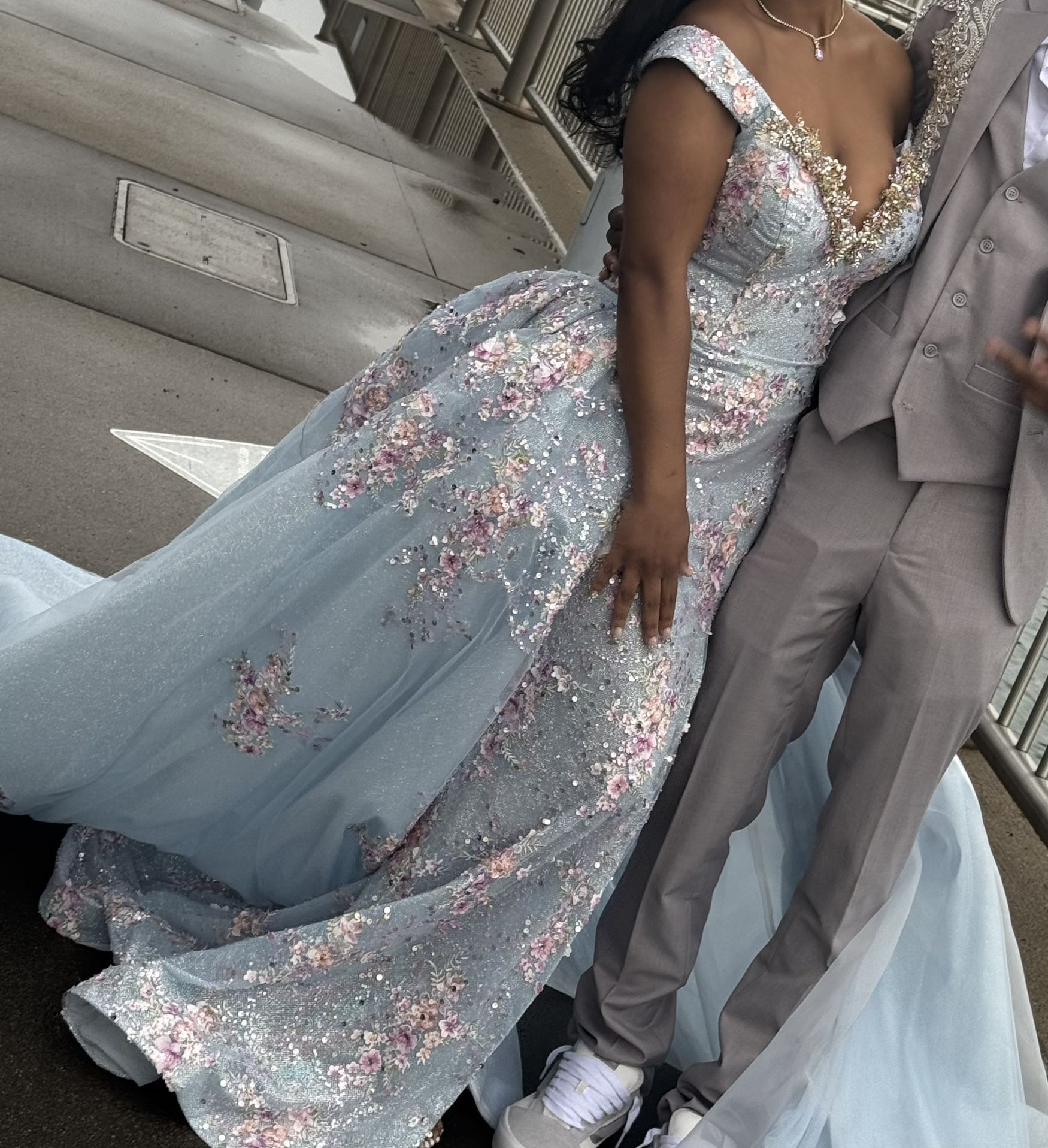 Floral Prom Dress (Baby Blue)