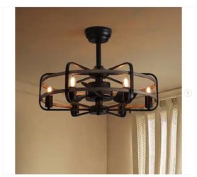 25 in. Black Farmhouse Ceiling Fan Caged Ceiling Fan Indoor with Lights - New