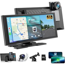 9.26'' Wireless CarPlay Screen with 4K Dash Cam, Car Stereo, 1080p Backup Camera