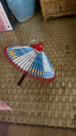Vintage Japanese Origami Umbrella Parasol  /wood Handle 