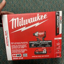 IMPACT DRIVER, TOOLS-POWER MILWAUKEE BRUSHLESS OPEN BOX W BATTERY AND CHARGER