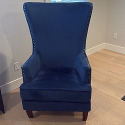 Blue Wingback Accent Chair – Nailhead Trim, Modern Upholstered Armchair