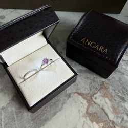 Angara 14K White Gold Pink Sapphire & Diamond Ring Set – Size 4.75 (Resizable)