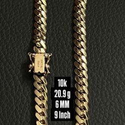 10k Miami Cuban Bracelet 9 Inch - Esclava Cubana Estilo Miami 14kilate 