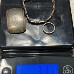 Take all Silver  -A vintage Art Deco style sterling silver and gold inlaid belt buckle -A vintage 925 sterling silver marcasite bracelet with a tribal