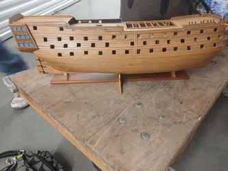 Wooden Tall Ship Model Hull on Stand