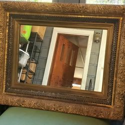 Antique Gold Mirror Wall Mount Ornate Frame Old 