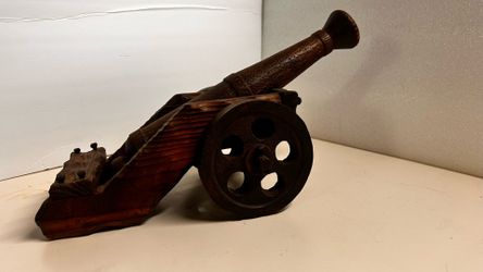 Vintage 15"x 6" Wood Garrison Cannon Hand Carved Made in Spain -Reduced