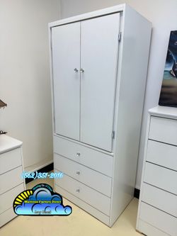 White tall wardrobe with Diamond knobs dresser closet ropero