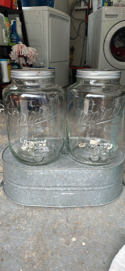 Mason Double Glass Beverage Dispenser with Galvanized Stand