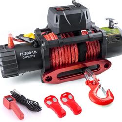 Rock-Hulk 13500 lb Waterproof Synthetic Rope Winch Load Capacity Electric Winch Kit