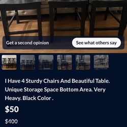 I Have 4 Sturdy Chairs And Beautiful Table. Unique Storage Space Bottom Area. Very Heavy. Black Color . 