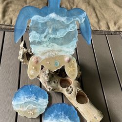Resin Large Turtle And Coaster Set (handmade )