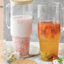 lass Cups with Lids and Straws 40 oz Glass Tumbler with Straw and Lid 2 Pack Glass Tumbler with Handle Wide Mouth Iced Coffee Cups for Smoothies, Soda