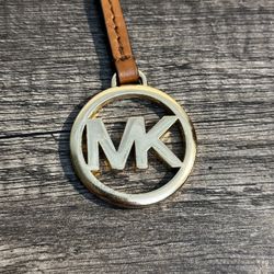 Michael Kors MK Logo Bag Charm Brown Leather Gold Tone