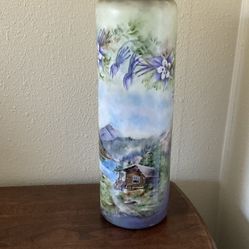 Vintage Cylinder Hand Painted Porcelain Vase Marked Vienna Austria