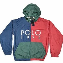 Polo Ralph Lauren 1992 Panelled Windbreaker Pullover Hooded Jacket sz M