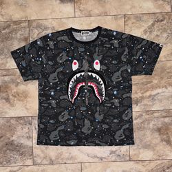 BAPE Glow In The Dark Space Camo Shark Face T-Shirt Black Size XXL