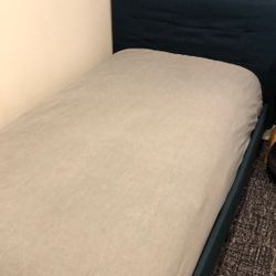 Blue Upholstered Twin Bed Frame