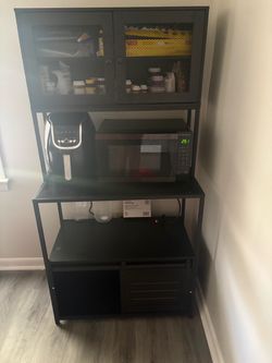 Black Metal Kitchen Baker's Rack with Cabinet