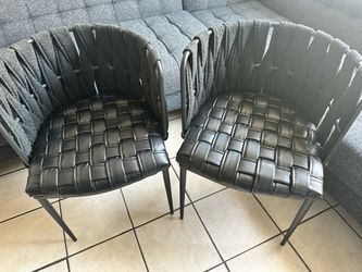 Allmodern Set of 2 Black Woven Leather Accent Chairs