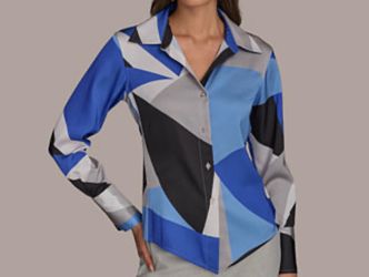 Donna Karan New York Women's V-Hem Collared Blouse