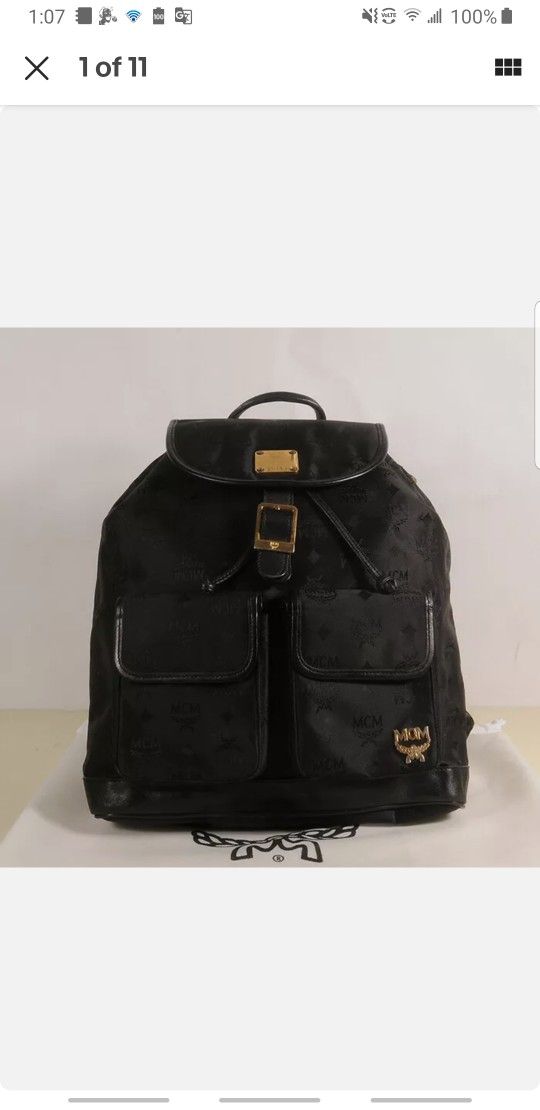 MCM Jacquard Rucksack Black Nylon Backpack